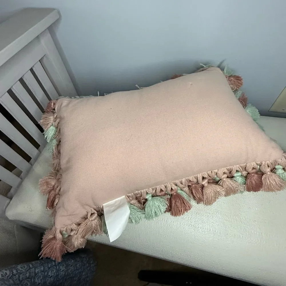Hobby Lobby Dusky Mauve Rustic Cotton Cushion with Tassels 10x16